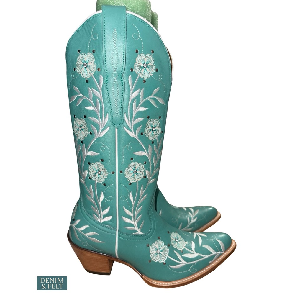 Ariat Romance Floral Embroidered Boho Turquoise Tall Western Boots Women's 9 - Picture 10 of 15